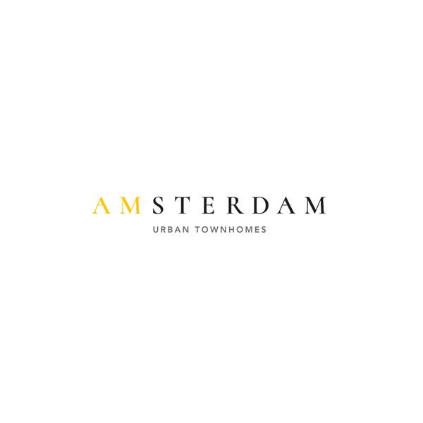 A white and yellow logo of an amsterdam town.
