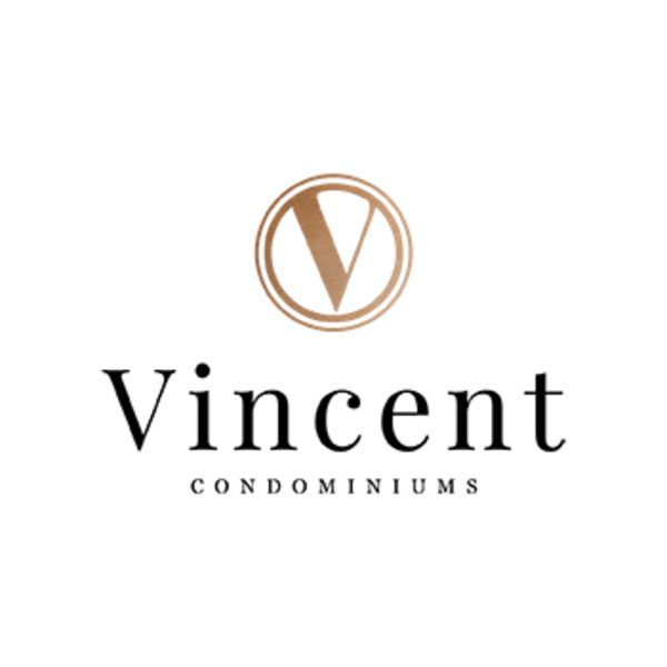 A logo of the name vincent condominiums