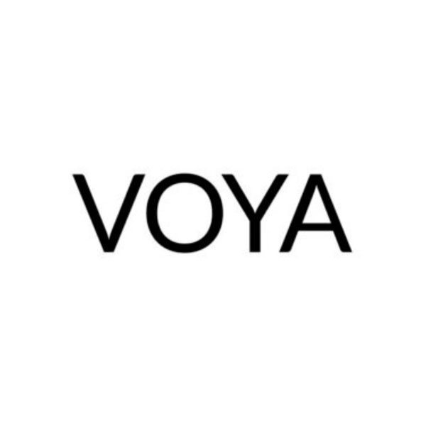 A black and white image of the word voya.