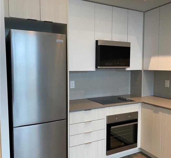 A kitchen with white cabinets and stainless steel appliances.