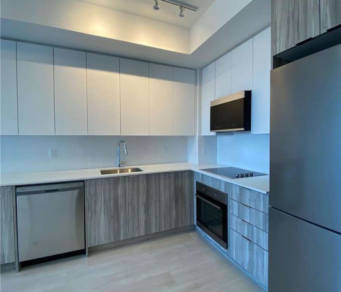 A kitchen with white cabinets and stainless steel appliances.