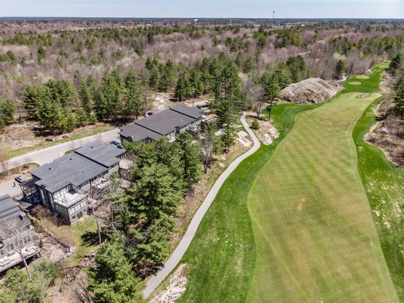 A view of a golf course from above.